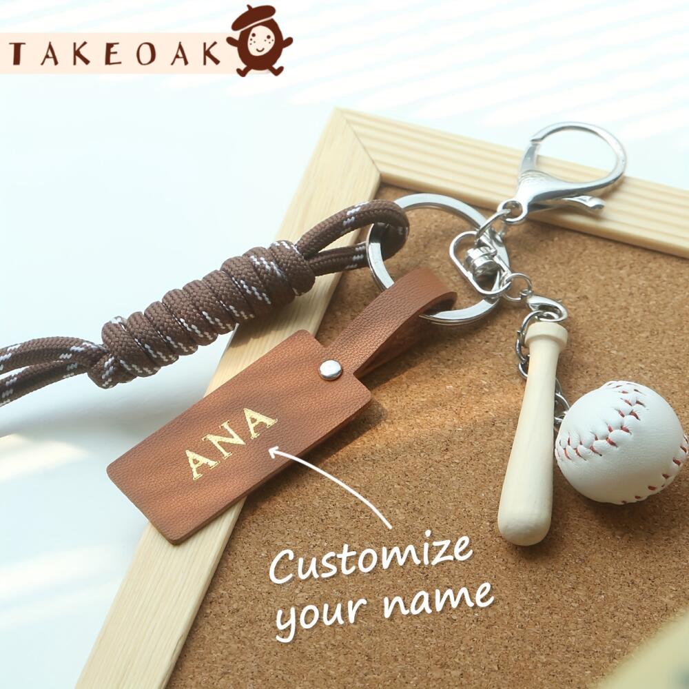Monogram Keychain Leather - Customized Name Sports Themed Keychain Customize