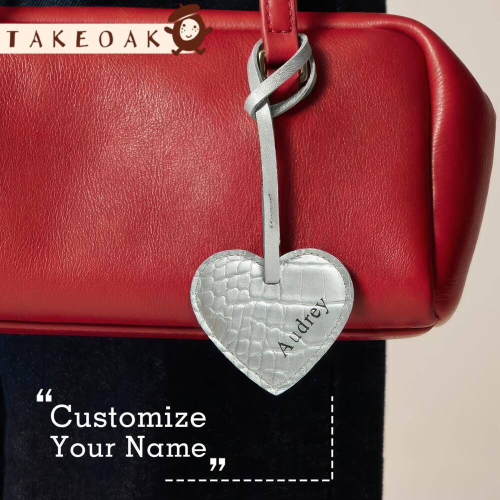 Monogram Keychain Leather - Personalized Heart Shape Faux Crocodile Leather