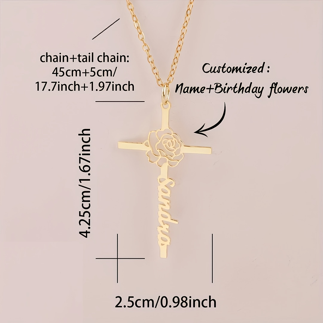 Custom Birth Flower Cross Name - đánh giá và giá Birth Flower Necklace