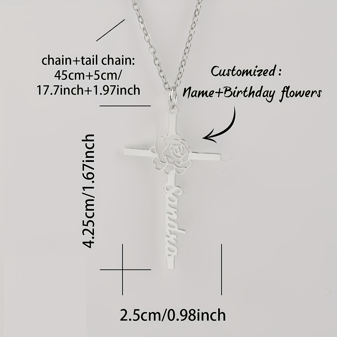 Custom Birth Flower Cross Name - đánh giá và giá Birth Flower Necklace