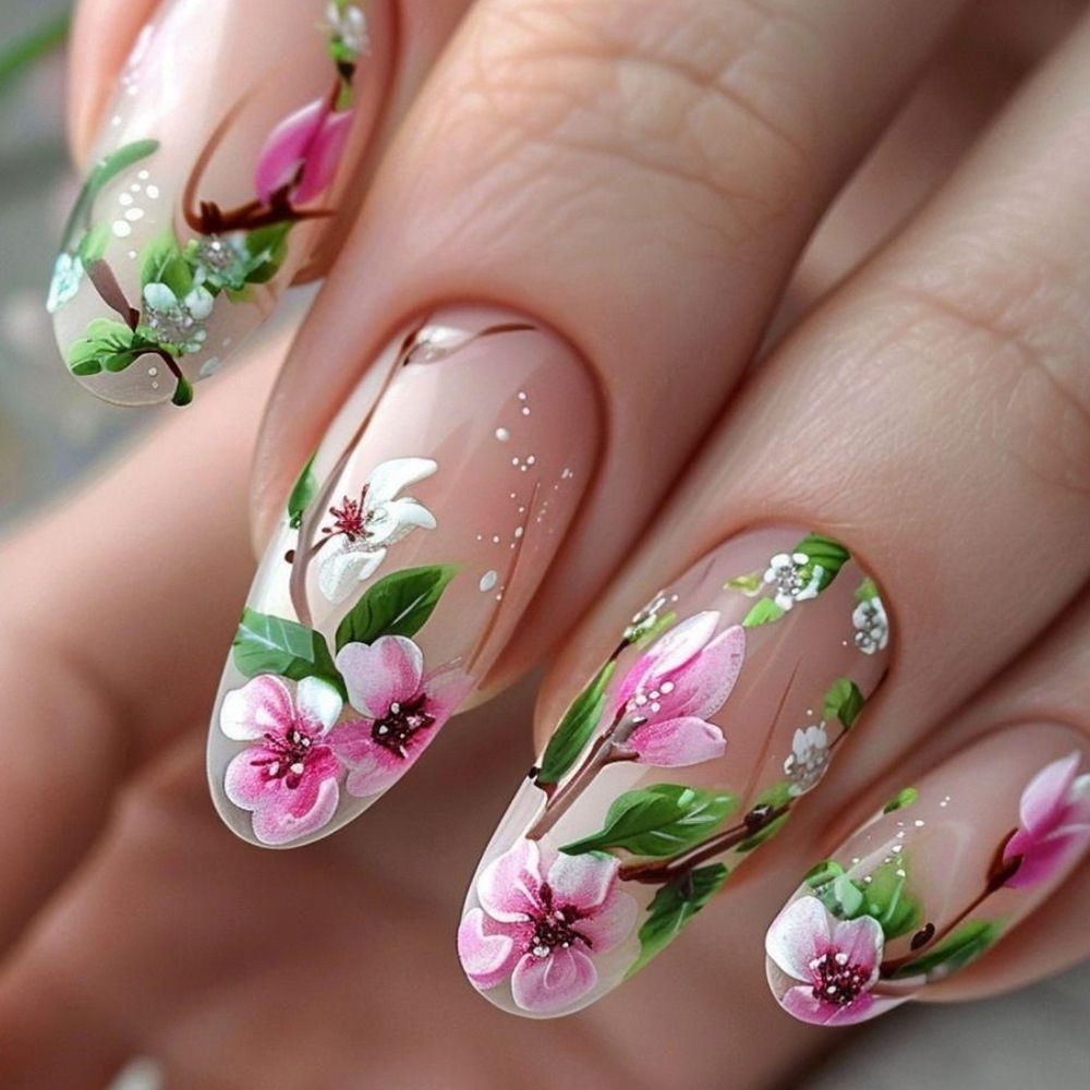Short Almond Press on Nails 3D - đánh giá và giá Pressed Flower Art