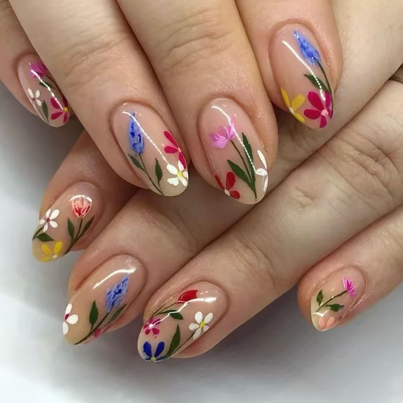 24Pcs Simple Almond Nails Tips - đánh giá và giá Pressed Flower Art
