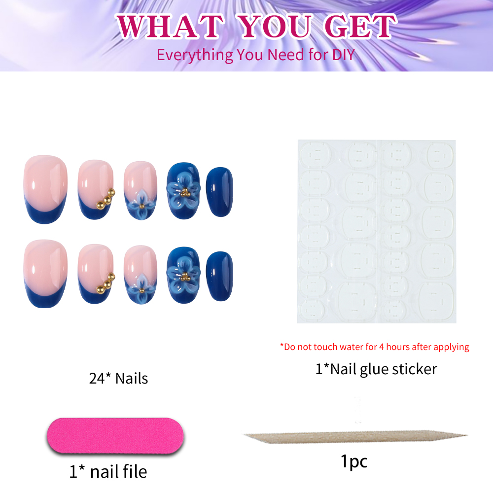 24pcs Short Oval 3D Gel Nail S - đánh giá và giá Pressed Flower Art