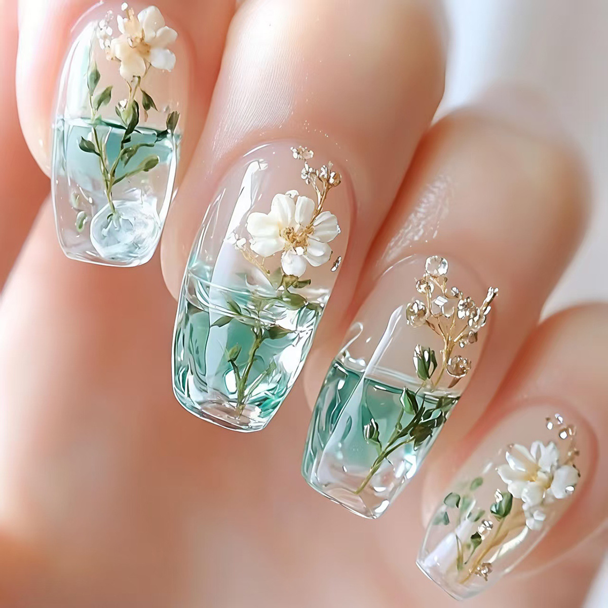 Medium fake nails for women gi - đánh giá và giá Pressed Flower Art