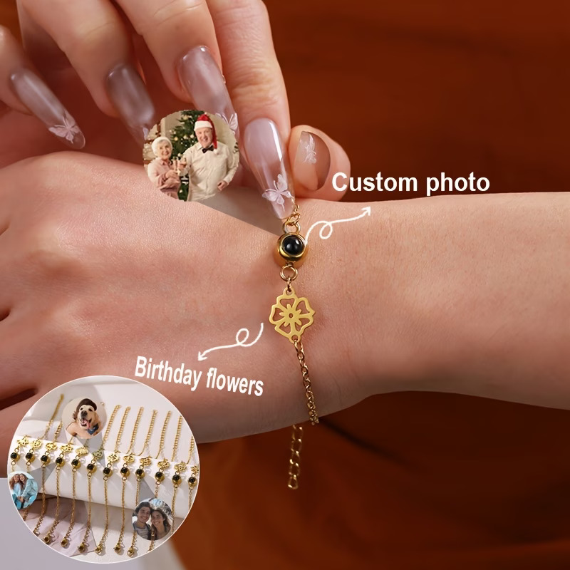 Custom Photo Bracelet Stainles - đánh giá và giá Birth Flower Necklace