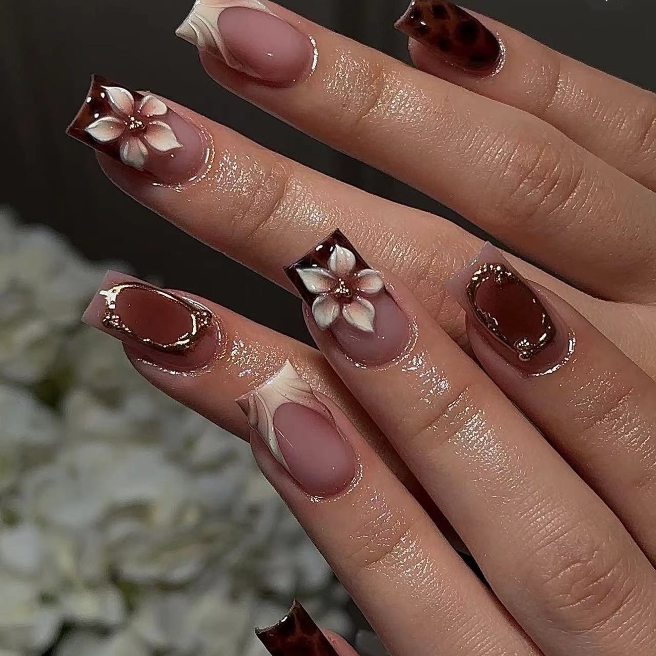 Short square fake nails for wo - đánh giá và giá Pressed Flower Art