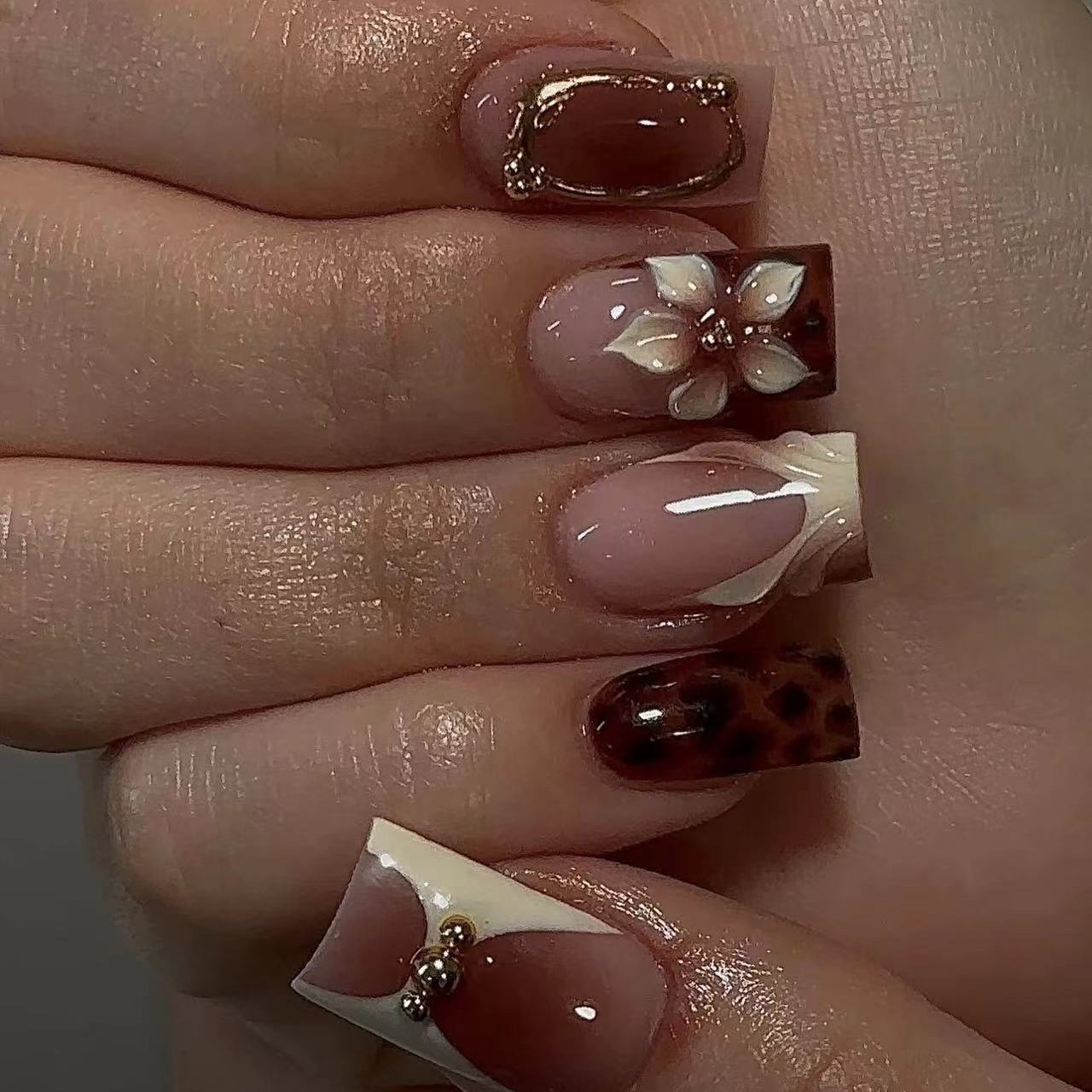 Short square fake nails for wo - đánh giá và giá Pressed Flower Art